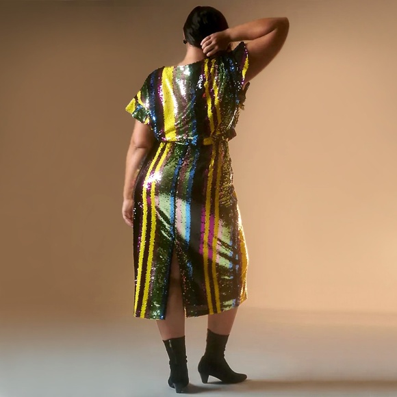 Rdalamal | Striped Sequined Midi Skirt | NWT - Picture 5 of 6